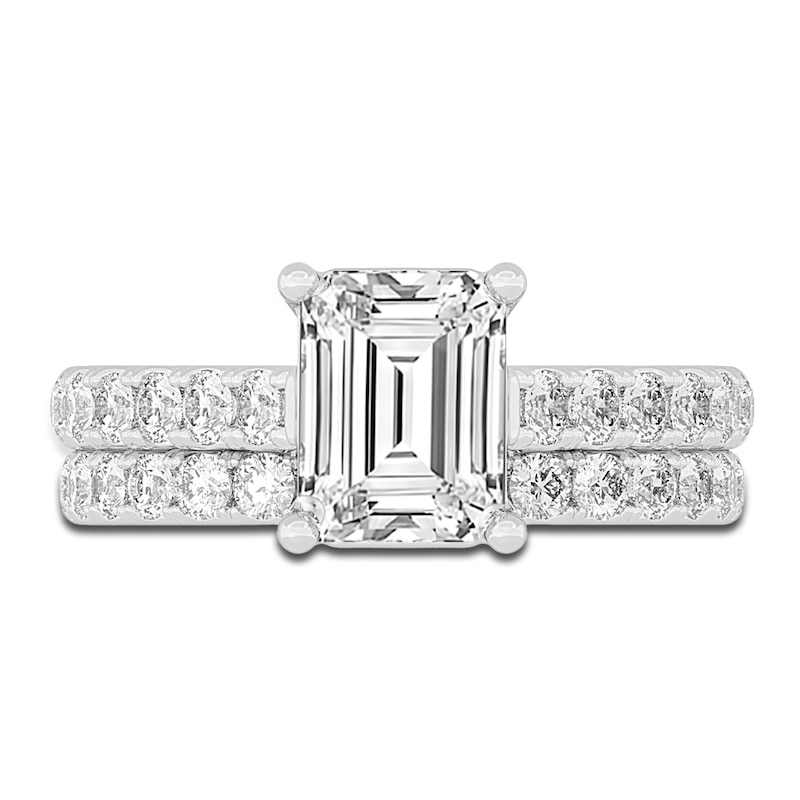 Lab-Created Diamond Bridal Set 3 ct tw Emerald/Round 14K White Gold