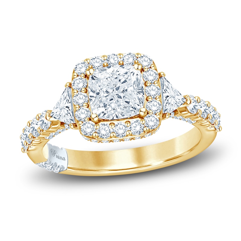 Pnina Tornai Lab-Created Diamond Engagement Ring 2-7/8 ct tw Cushion/Trillion/ Round 14K Yellow Gold