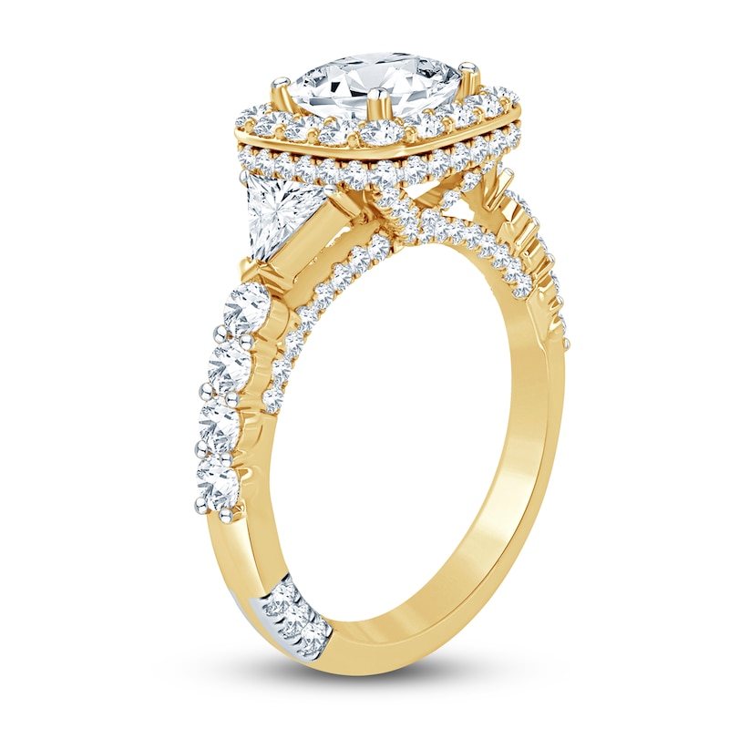 Pnina Tornai Lab-Created Diamond Engagement Ring 2-7/8 ct tw Cushion/Trillion/ Round 14K Yellow Gold