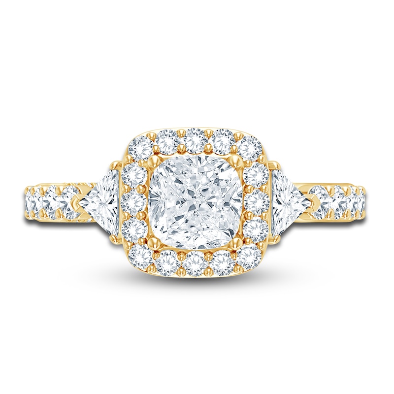 Pnina Tornai Lab-Created Diamond Engagement Ring 2-7/8 ct tw Cushion/Trillion/ Round 14K Yellow Gold