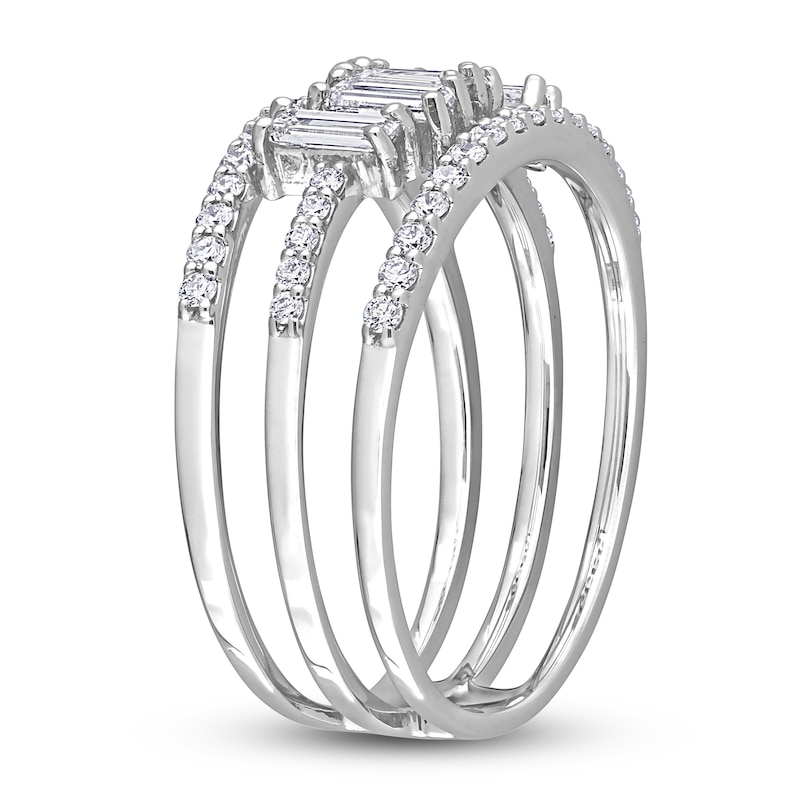 Main Image 2 of Diamond Triple Row Ring 5/8 ct tw Baguette/Round 14K White Gold