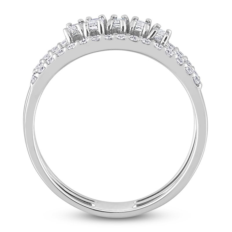 Main Image 3 of Diamond Triple Row Ring 5/8 ct tw Baguette/Round 14K White Gold