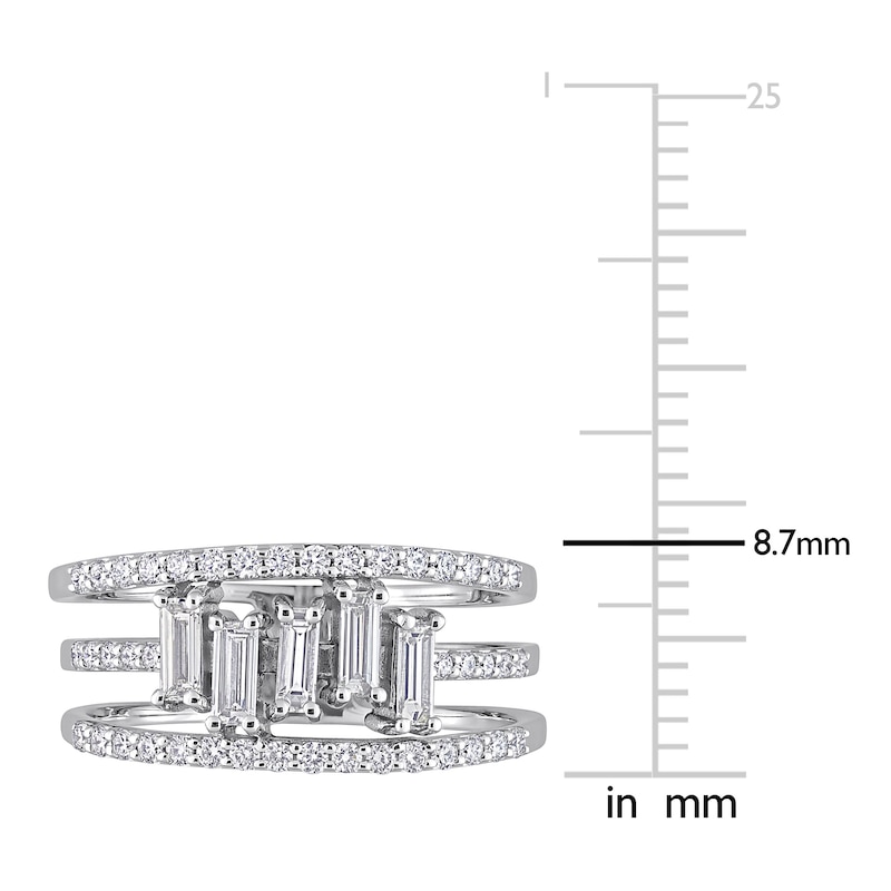 Main Image 4 of Diamond Triple Row Ring 5/8 ct tw Baguette/Round 14K White Gold