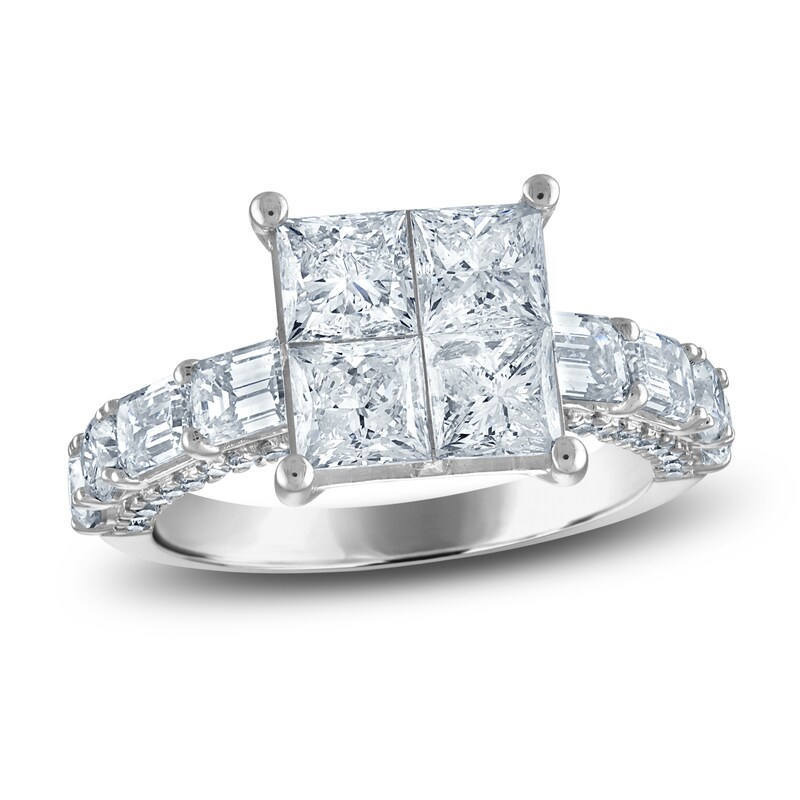 Main Image 1 of Diamond Engagement Ring 3-1/2 ct tw Princess/Round/ Emerald 14K White Gold