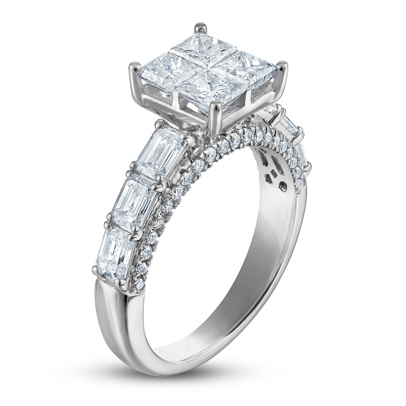 Main Image 2 of Diamond Engagement Ring 3-1/2 ct tw Princess/Round/ Emerald 14K White Gold