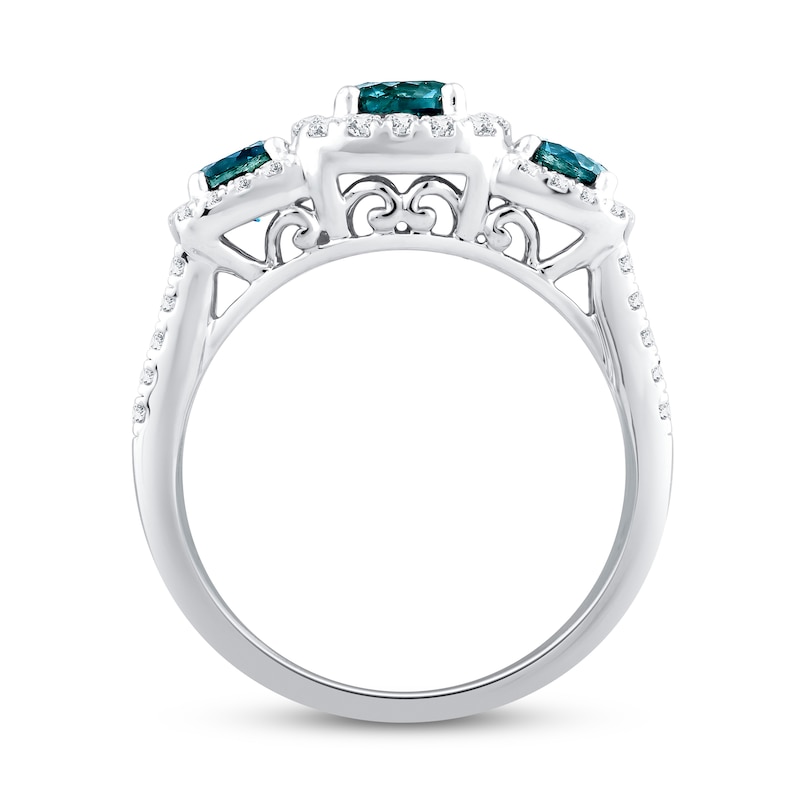 Main Image 2 of Montana Blue Round-Cut Natural Sapphire 3-Stone Ring 3/8 ct tw Diamonds 14K White Gold
