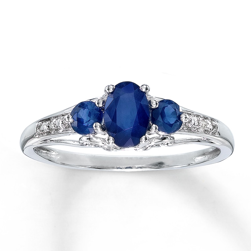 Main Image 1 of Natural Sapphire Ring with Diamonds 14K White Gold