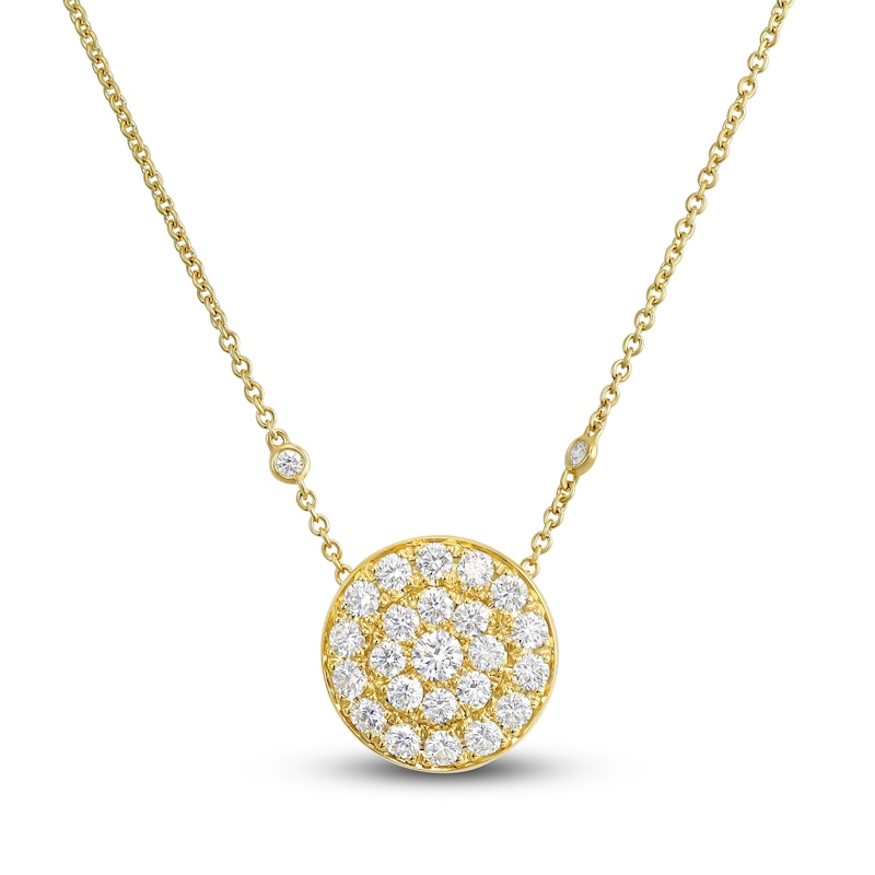 Crivelli Diamond Disk Pendant Necklace 1-3/8 ct tw Round 18K Yellow Gold 18"