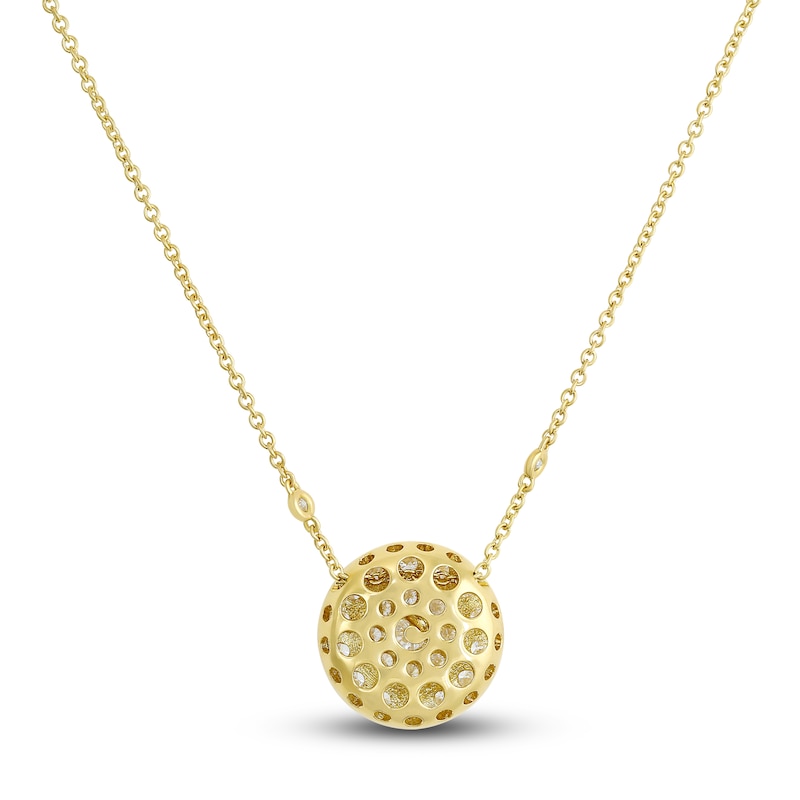 Crivelli Diamond Disk Pendant Necklace 1-3/8 ct tw Round 18K Yellow Gold 18"