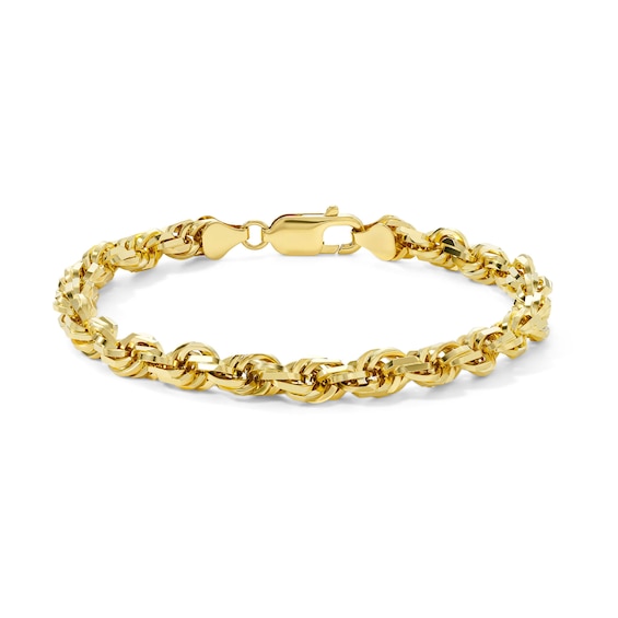 Solid Glitter Rope Chain Bracelet 10K Yellow Gold 8.5" 6.5mm