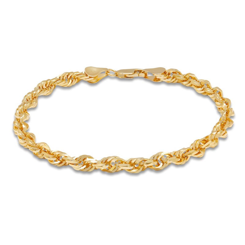 Main Image 1 of Men's Solid Glitter Rope Chain Bracelet 10K Yellow Gold 8.5" 6.5mm