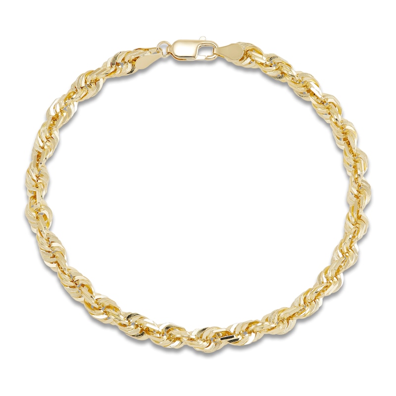 Main Image 2 of Men's Solid Glitter Rope Chain Bracelet 10K Yellow Gold 8.5" 6.5mm