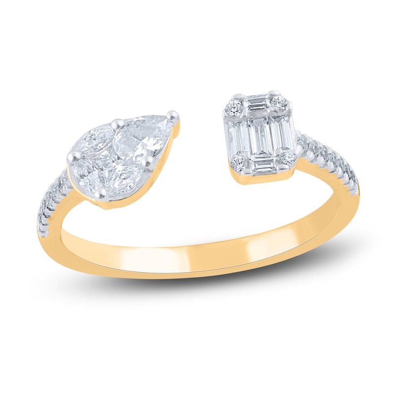 Main Image 1 of Diamond Open Cuff Ring 1/2 ct tw Round/Baguette/Marquise/Pear 14K Yellow Gold
