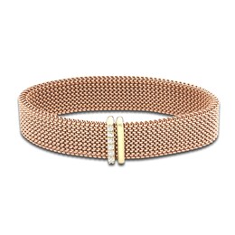 ZYDO Diamond Mesh Rose Stretch Bracelet 1/4 ct tw Round 18K Yellow Gold/Rose-Tone Stainless Steel 6.5"