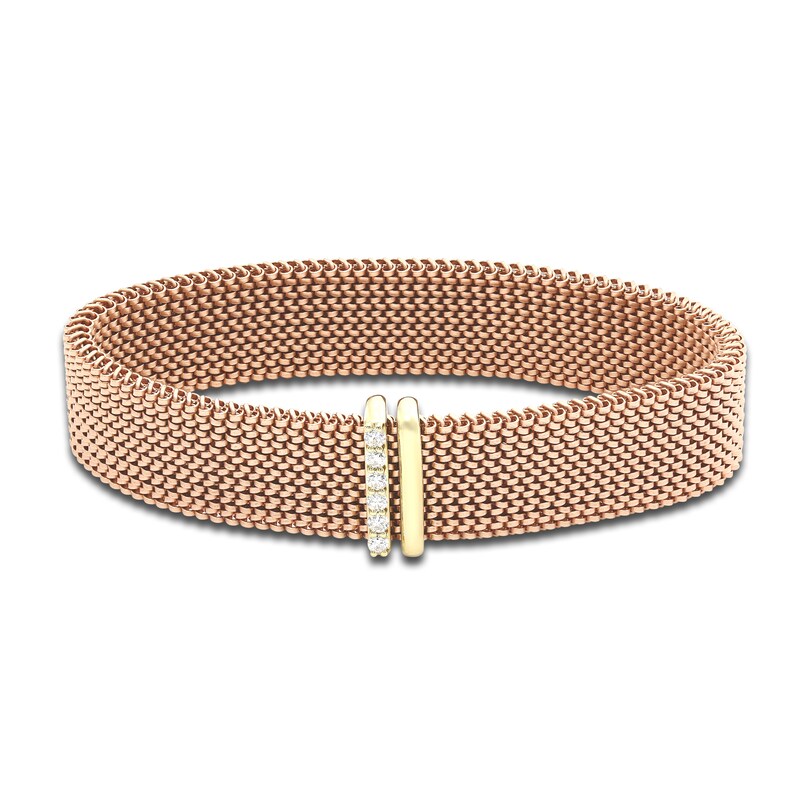 Main Image 1 of ZYDO Diamond Mesh Rose Stretch Bracelet 1/4 ct tw Round 18K Yellow Gold/Rose-Tone Stainless Steel 6.5"