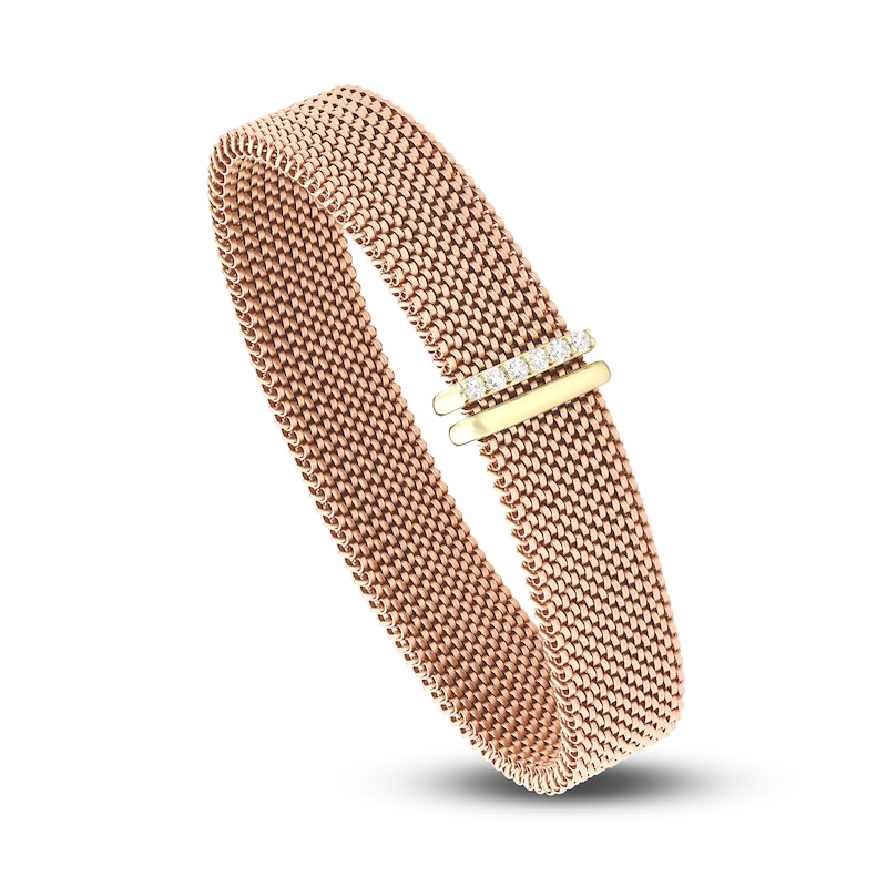 Main Image 2 of ZYDO Diamond Mesh Rose Stretch Bracelet 1/4 ct tw Round 18K Yellow Gold/Rose-Tone Stainless Steel 6.5"