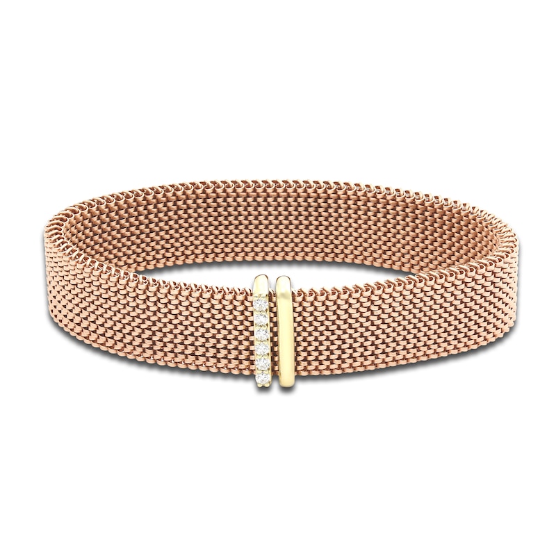 Main Image 3 of ZYDO Diamond Mesh Rose Stretch Bracelet 1/4 ct tw Round 18K Yellow Gold/Rose-Tone Stainless Steel 6.5"