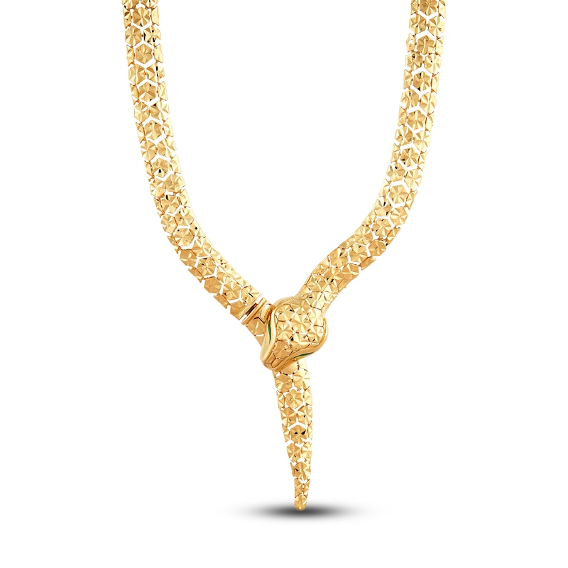 Main Image 1 of Italia D'Oro Diamond-Cut Enamel Snake Necklace 14K Yellow Gold