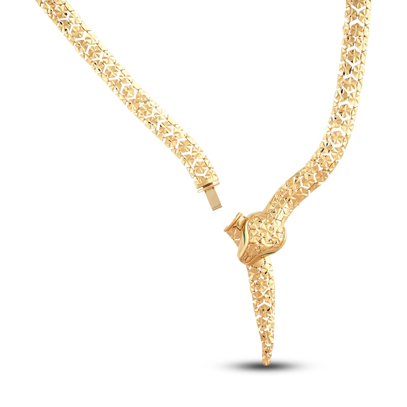 Main Image 2 of Italia D'Oro Diamond-Cut Enamel Snake Necklace 14K Yellow Gold