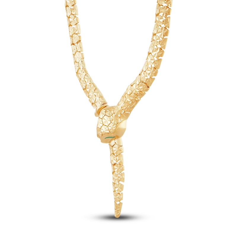 Main Image 3 of Italia D'Oro Diamond-Cut Enamel Snake Necklace 14K Yellow Gold
