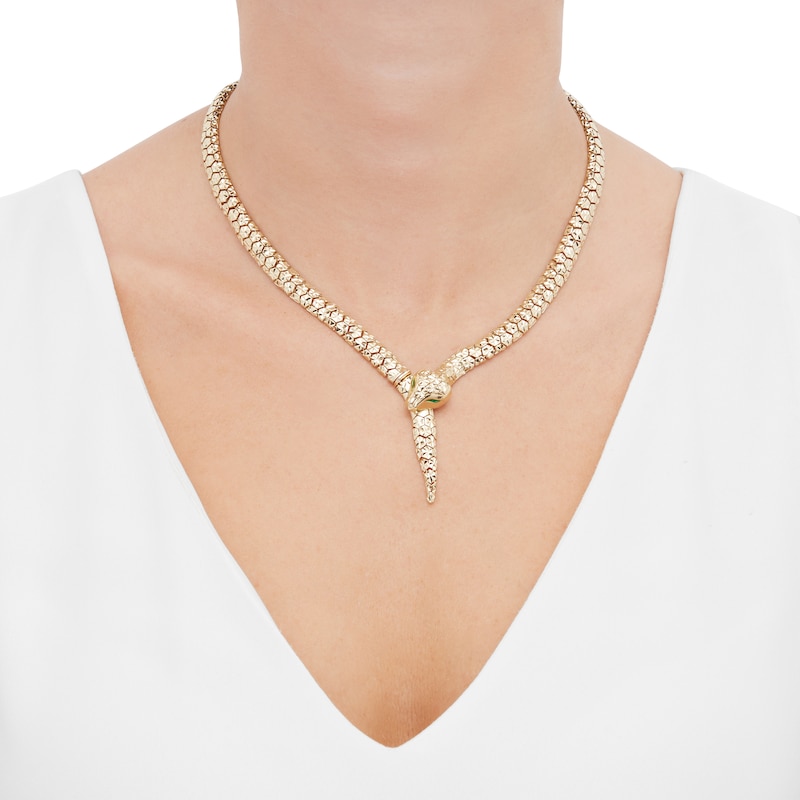 Main Image 4 of Italia D'Oro Diamond-Cut Enamel Snake Necklace 14K Yellow Gold