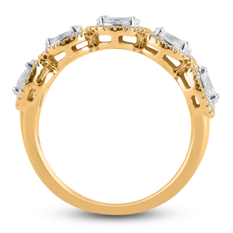 Main Image 2 of Round, Princess & Marquise-Cut Diamond Halo Anniversary Band 1 ct tw 14K Yellow Gold