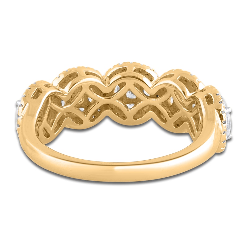 Main Image 3 of Round, Princess & Marquise-Cut Diamond Halo Anniversary Band 1 ct tw 14K Yellow Gold