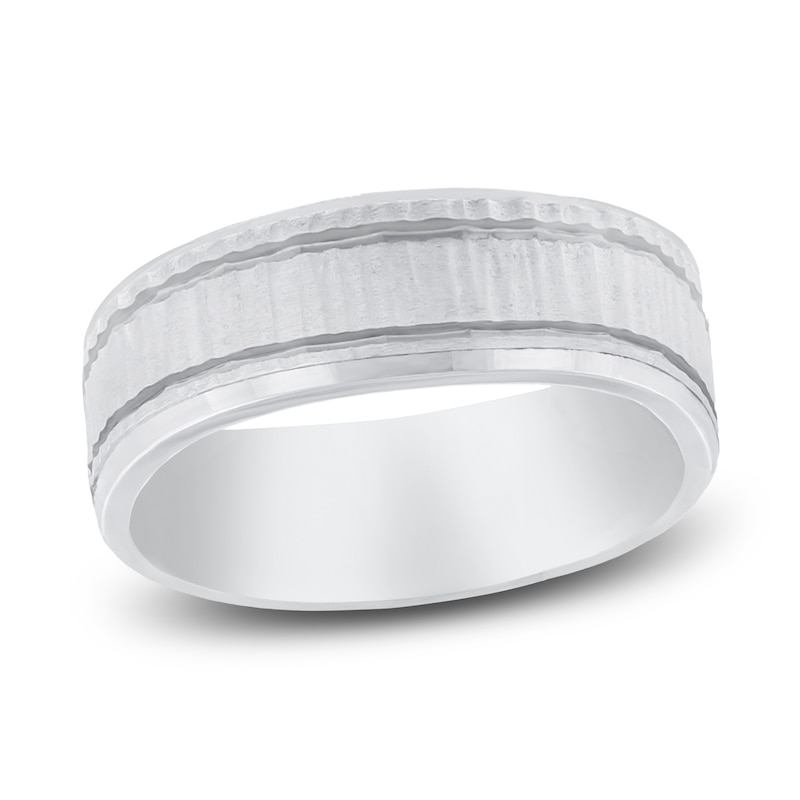 Main Image 1 of Men's Hammered Wedding Band 14K White Gold 8mm