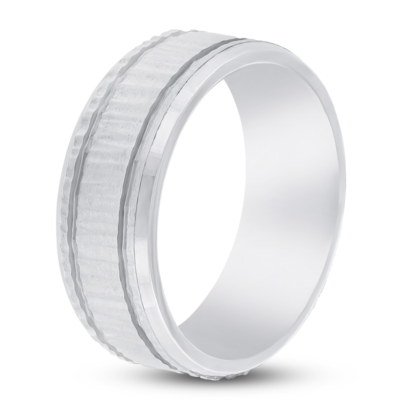 Main Image 2 of Men's Hammered Wedding Band 14K White Gold 8mm