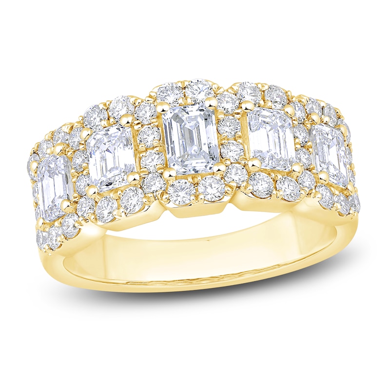Main Image 1 of Emerald and Round-Cut Diamond Anniversary Band 2 ct tw 14K Yellow Gold