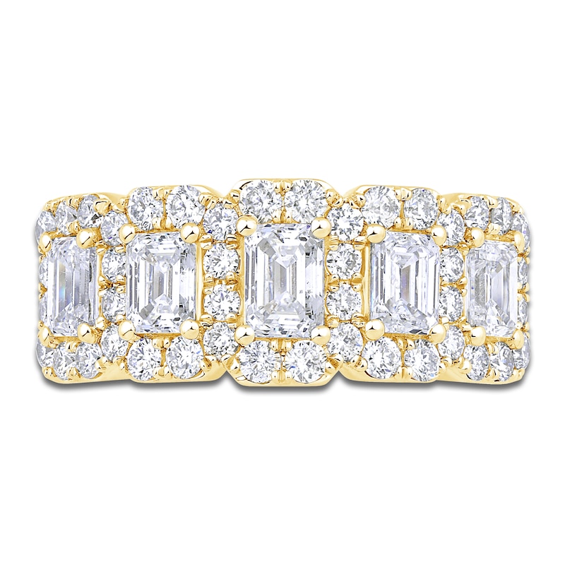 Main Image 3 of Emerald and Round-Cut Diamond Anniversary Band 2 ct tw 14K Yellow Gold