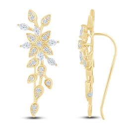 Pnina Tornai Diamond Climber Earrings 1 ct tw Round/Marquise 14K Yellow Gold