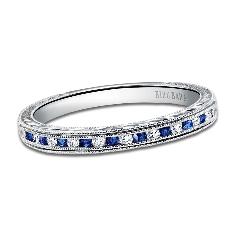 Kirk Kara Natural Blue Sapphire & Diamond Wedding Band 1/10 ct tw Platinum