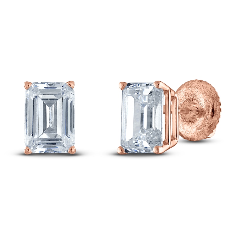 Main Image 2 of Emerald-Cut Lab-Grown Diamond Solitaire Stud Earrings 4 ct tw 14K Rose Gold (F/SI2)