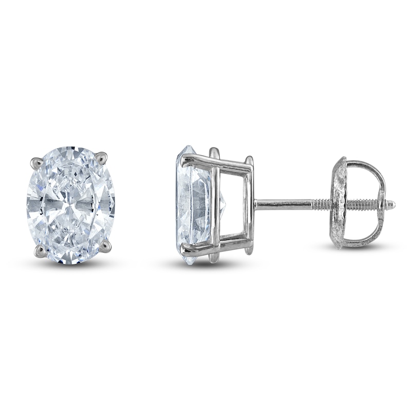 Main Image 1 of Oval-Cut Lab-Grown Diamond Solitaire Stud Earrings 5 ct tw 14K White Gold (F/SI2)