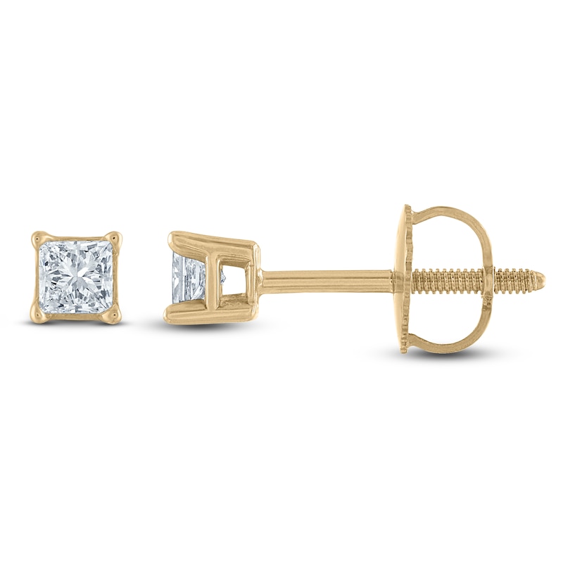 Main Image 1 of Princess-Cut Diamond Solitaire Stud Earrings 1/10 ct tw 14K Yellow Gold (I/I2)