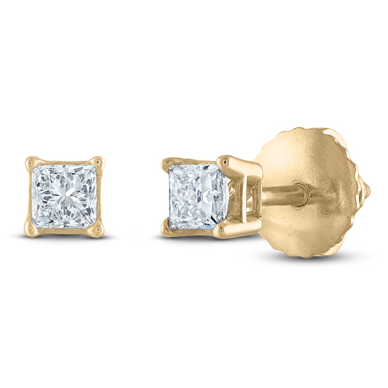 Main Image 2 of Princess-Cut Diamond Solitaire Stud Earrings 1/10 ct tw 14K Yellow Gold (I/I2)