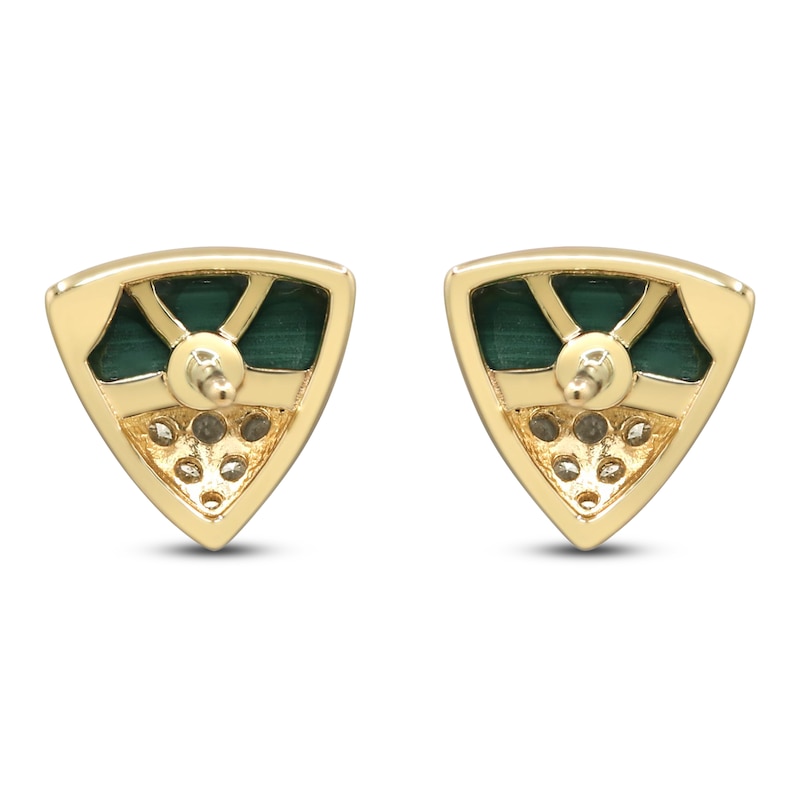 Main Image 3 of Natural Malachite & Diamond Triangle Stud Earrings 1/10 ct tw 14K Yellow Gold