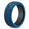 Thumbnail Image 1 of Men's Natural Black Sapphire Wedding Band Blue & Black Ion-Plated Tungsten Carbide 8mm