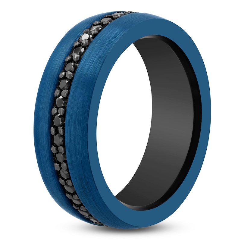 Main Image 2 of Men's Natural Black Sapphire Wedding Band Blue & Black Ion-Plated Tungsten Carbide 8mm