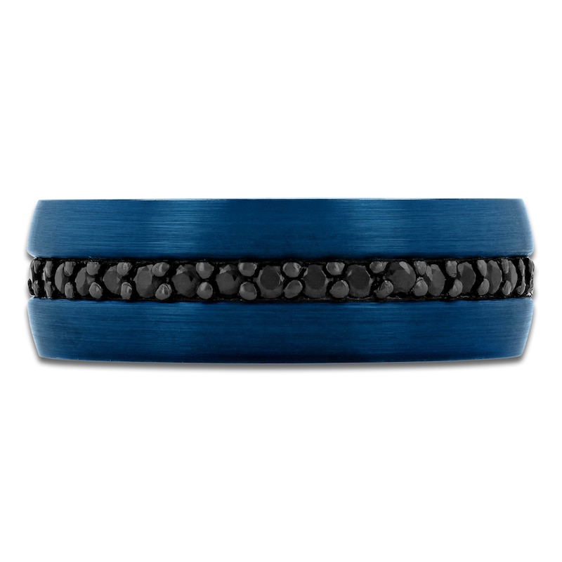Main Image 3 of Men's Natural Black Sapphire Wedding Band Blue & Black Ion-Plated Tungsten Carbide 8mm