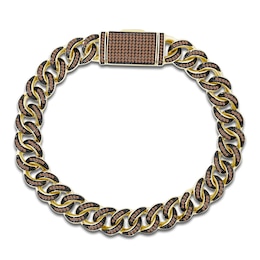 Men's Brown Diamond Curb Chain Bracelet 1-1/2 ct tw 10K Yellow Gold 8.25"