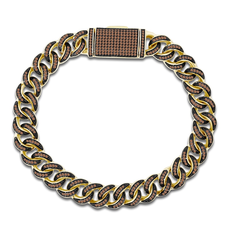 Main Image 1 of Men's Brown Diamond Curb Chain Bracelet 1-1/2 ct tw 10K Yellow Gold 8.25"