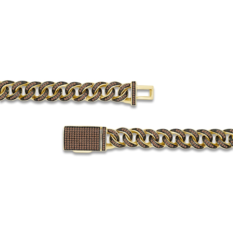 Main Image 2 of Men's Brown Diamond Curb Chain Bracelet 1-1/2 ct tw 10K Yellow Gold 8.25"