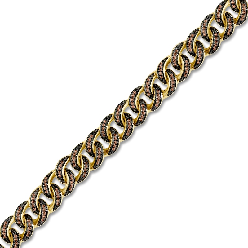 Main Image 3 of Men's Brown Diamond Curb Chain Bracelet 1-1/2 ct tw 10K Yellow Gold 8.25"