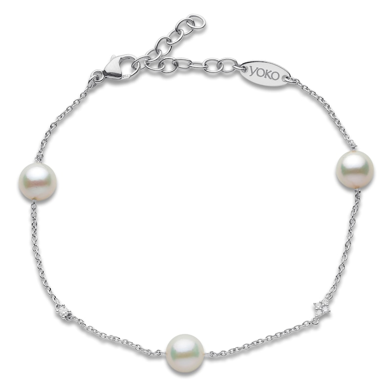 Main Image 1 of Yoko London Akoya Cultured Pearl & Diamond Accent Station Bracelet 18K White Gold 8"