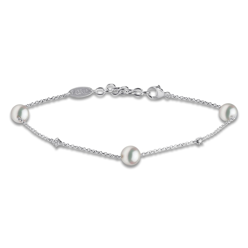 Main Image 2 of Yoko London Akoya Cultured Pearl & Diamond Accent Station Bracelet 18K White Gold 8"