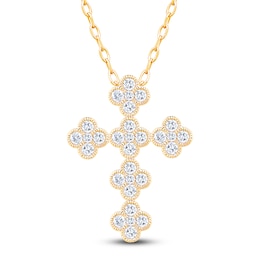 Diamond Clover Cross Necklace 3/4 ct tw 10K Yellow Gold