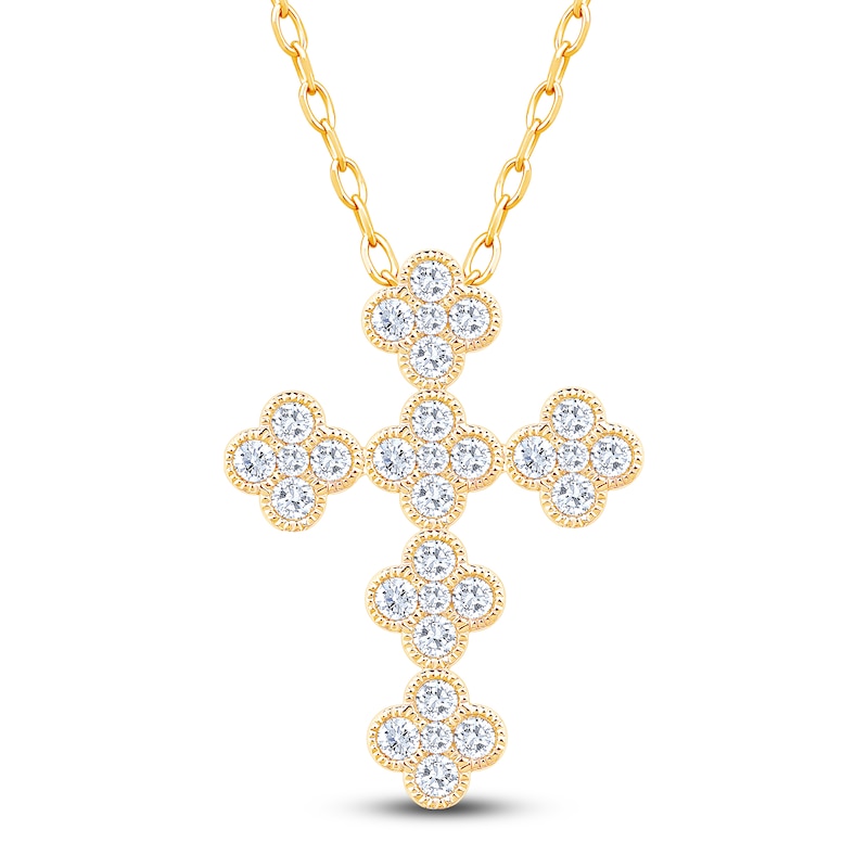 Main Image 1 of Diamond Clover Cross Necklace 3/4 ct tw 10K Yellow Gold