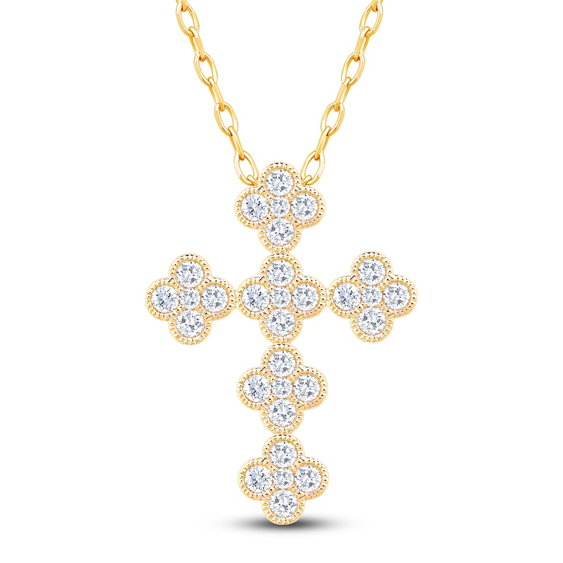 Diamond Clover Cross Necklace 3/4 ct tw 10K Yellow Gold